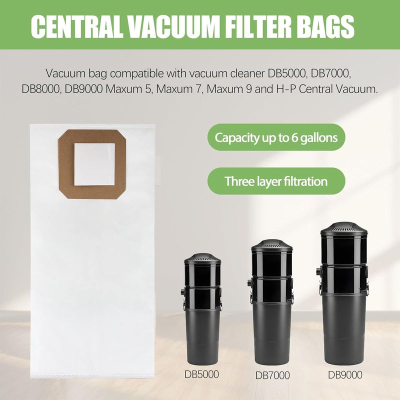 CHNPLUM Central Vacuum Filter Bags Fits Replacement 9520 Vacuflo Maxum Vacuum Systems, for Vacuflo Maxum 5 7 9, DB5000 - DB9000 Filter Bags Fits for H-P Central Vacuum Cleanshield Pack of 5 - Image 3